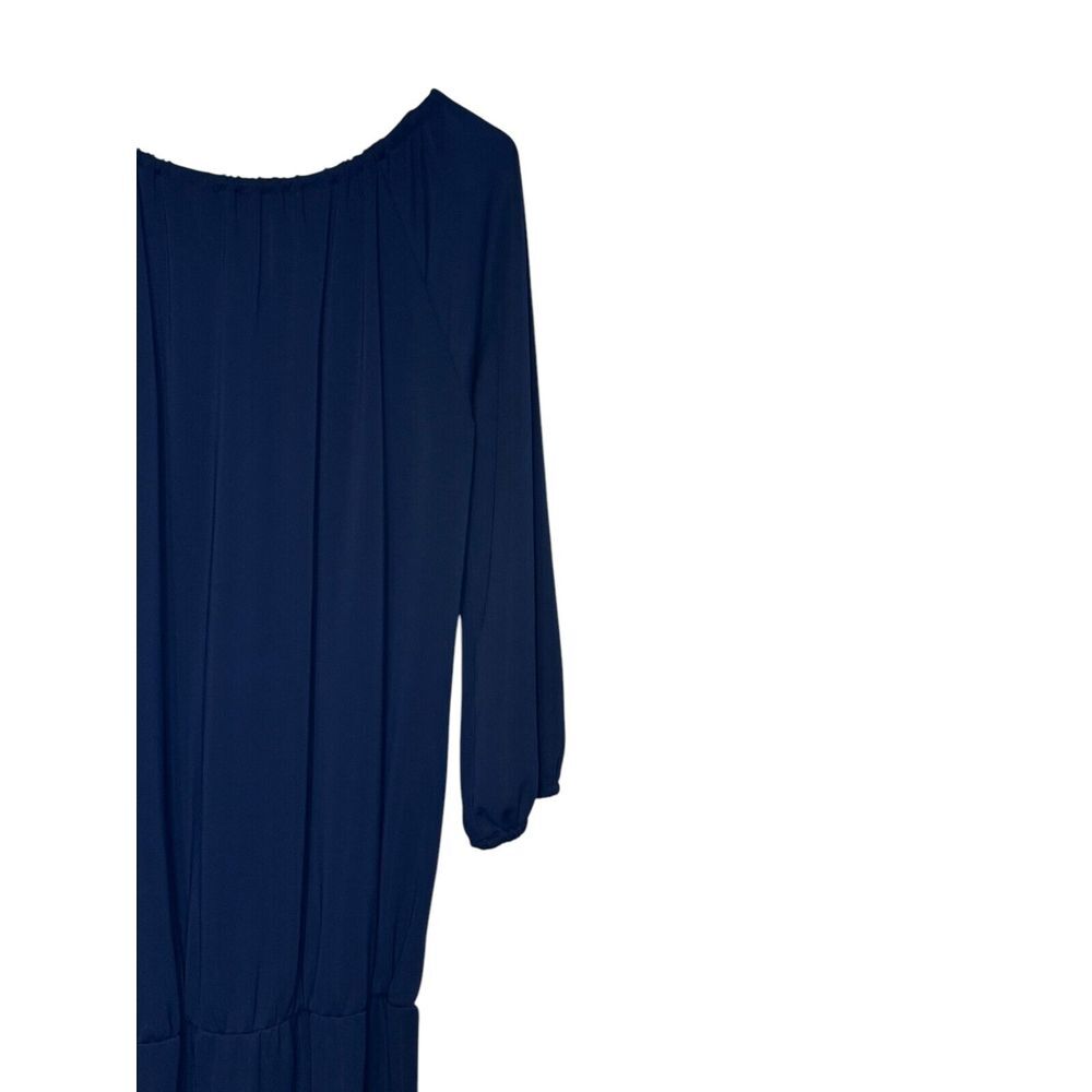 Talbots Women's Dress Midi Boatneck‎ 3/4 Sleeves Blouson Waist Navy Blue Large - Picture 8 of 10